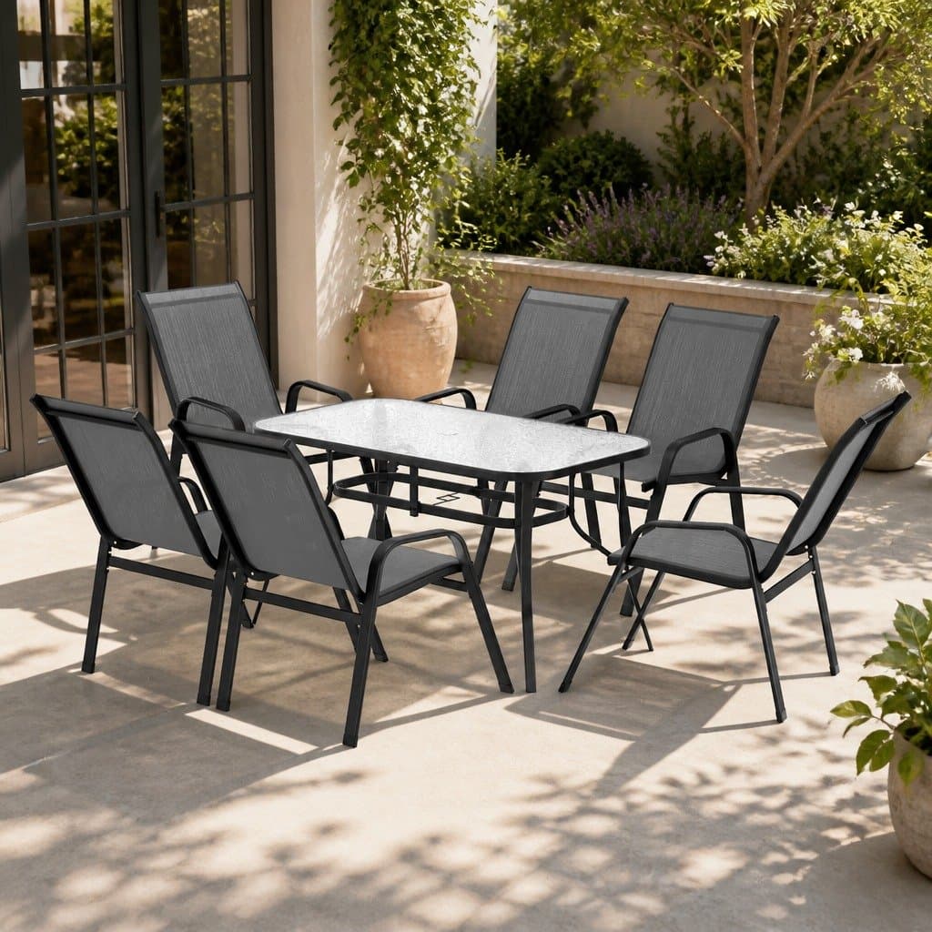 7-Piece Outdoor Dining Set with Durable Glass Table