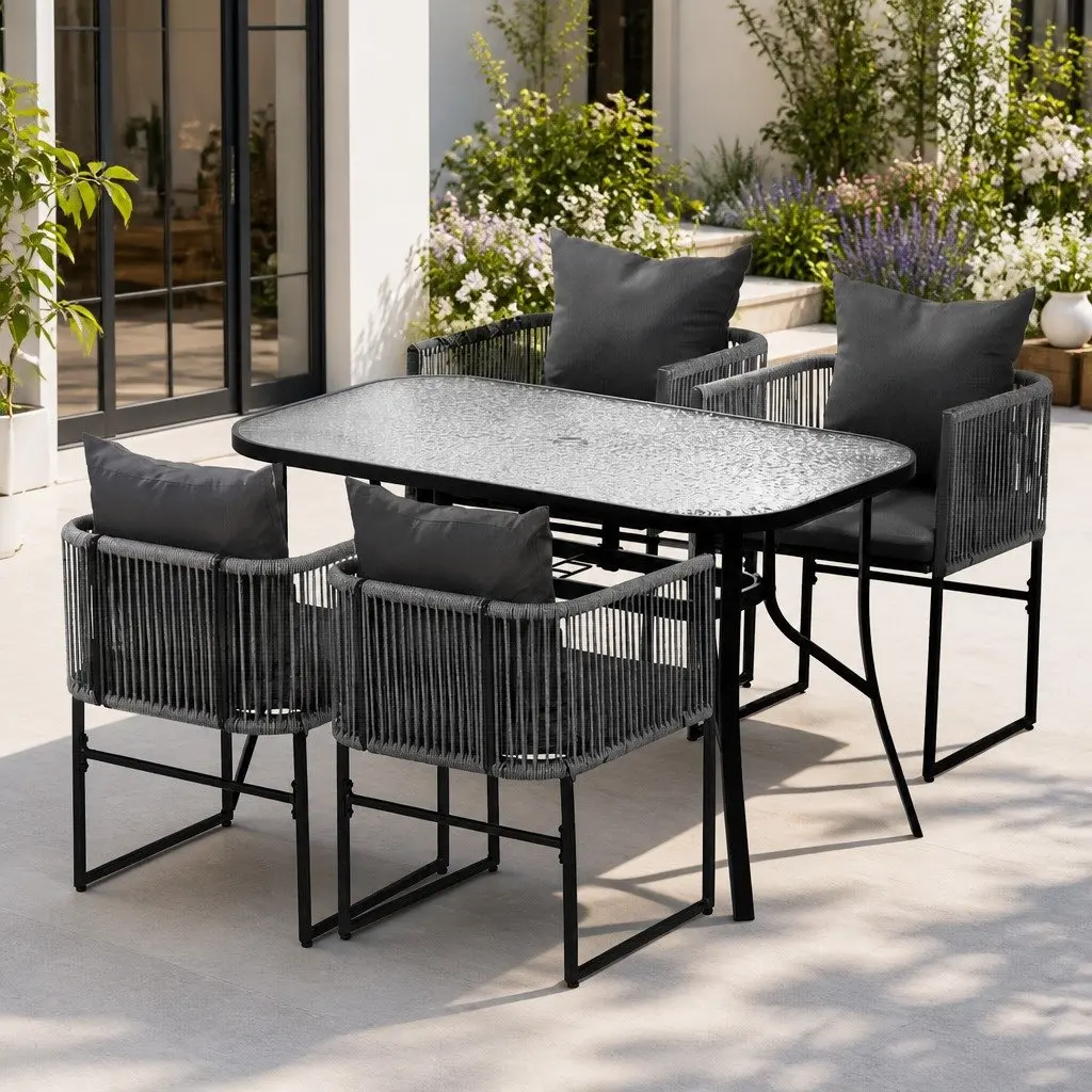 5 Piece Outdoor Dining Set with Glass Table