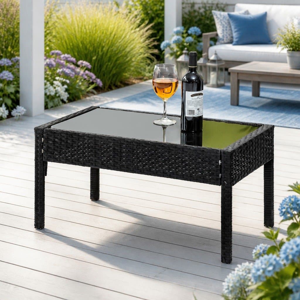 Wicker Outdoor Sofa Set for 4 with Table & Storage Cover