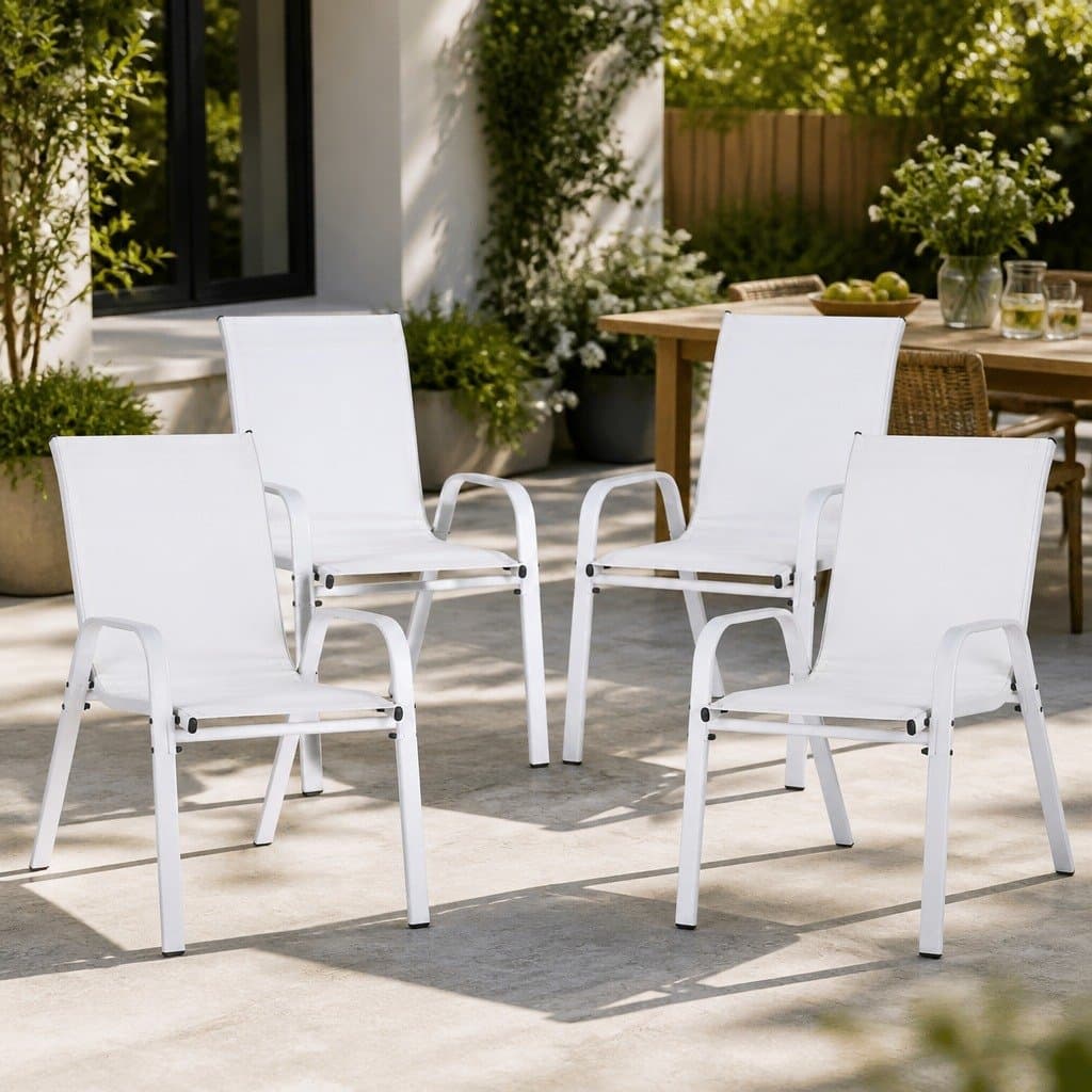 4-Piece Stackable Outdoor Dining Chairs in White