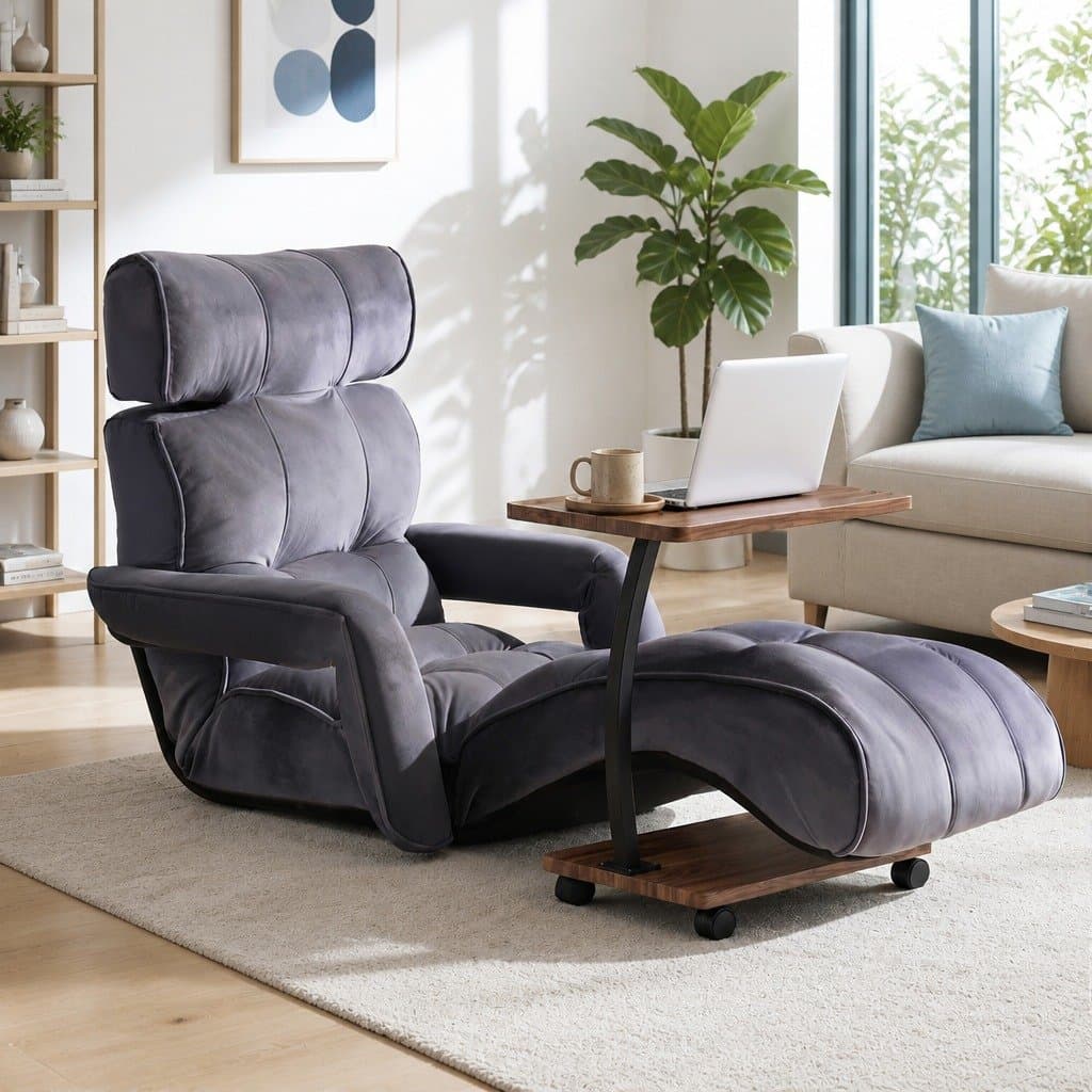 Adjustable Floor Lounge Recliner & Mobile Coffee Table Set