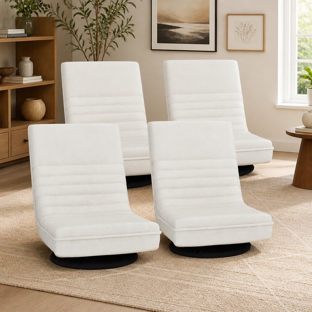 Floor Lounge Chair Swivel Recliner in White