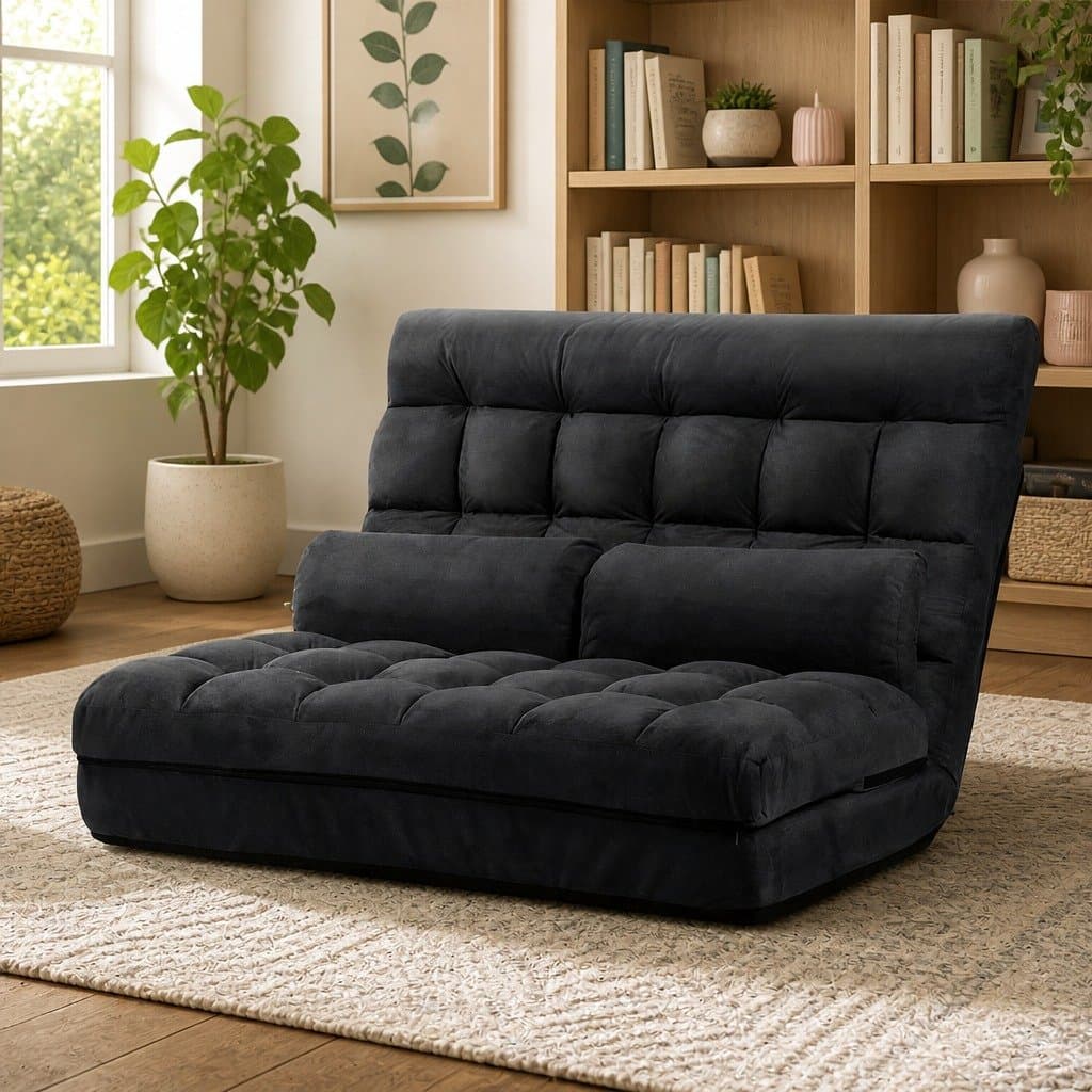 Charcoal Floor Lounge Sofa Bed with Adjustable Recline