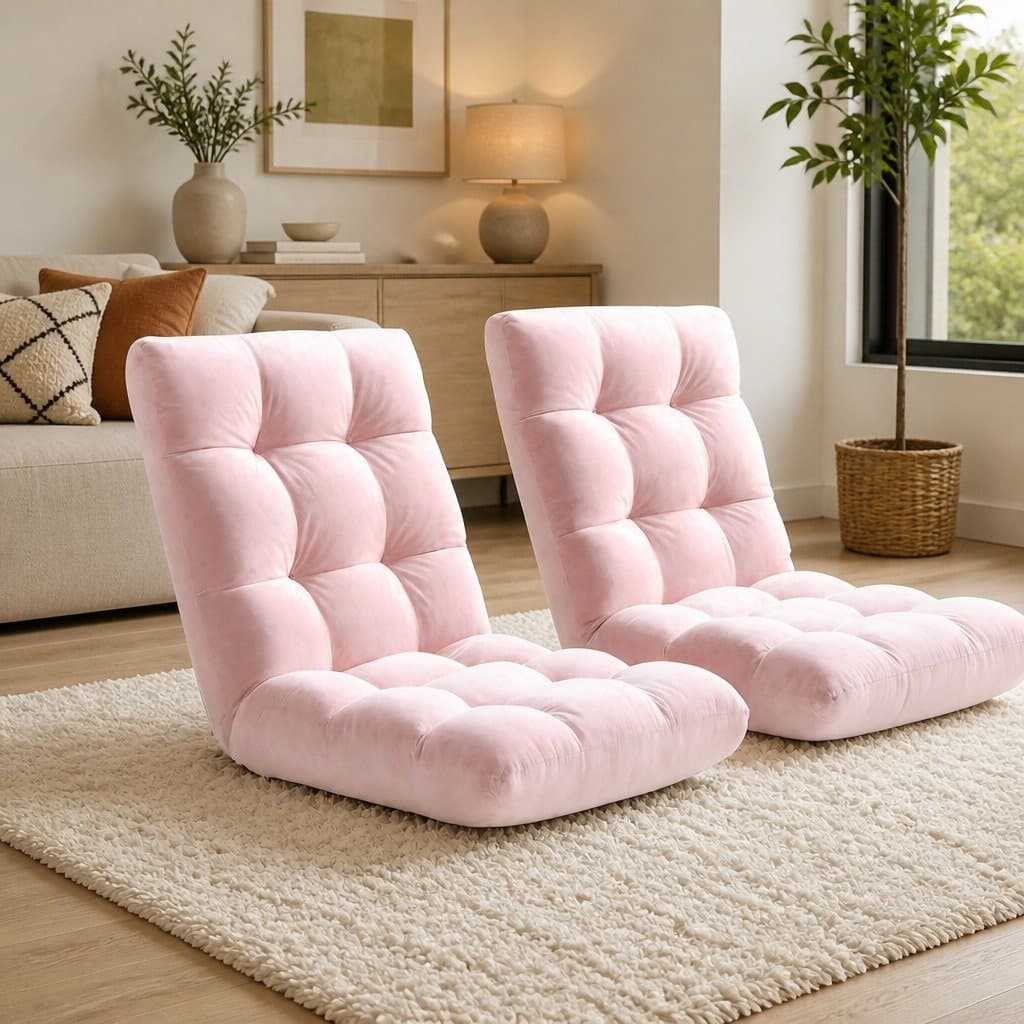 2PCS Floor Lounge Sofa Bed Chair 14-Position Adjustable Recliner Pink Flannel