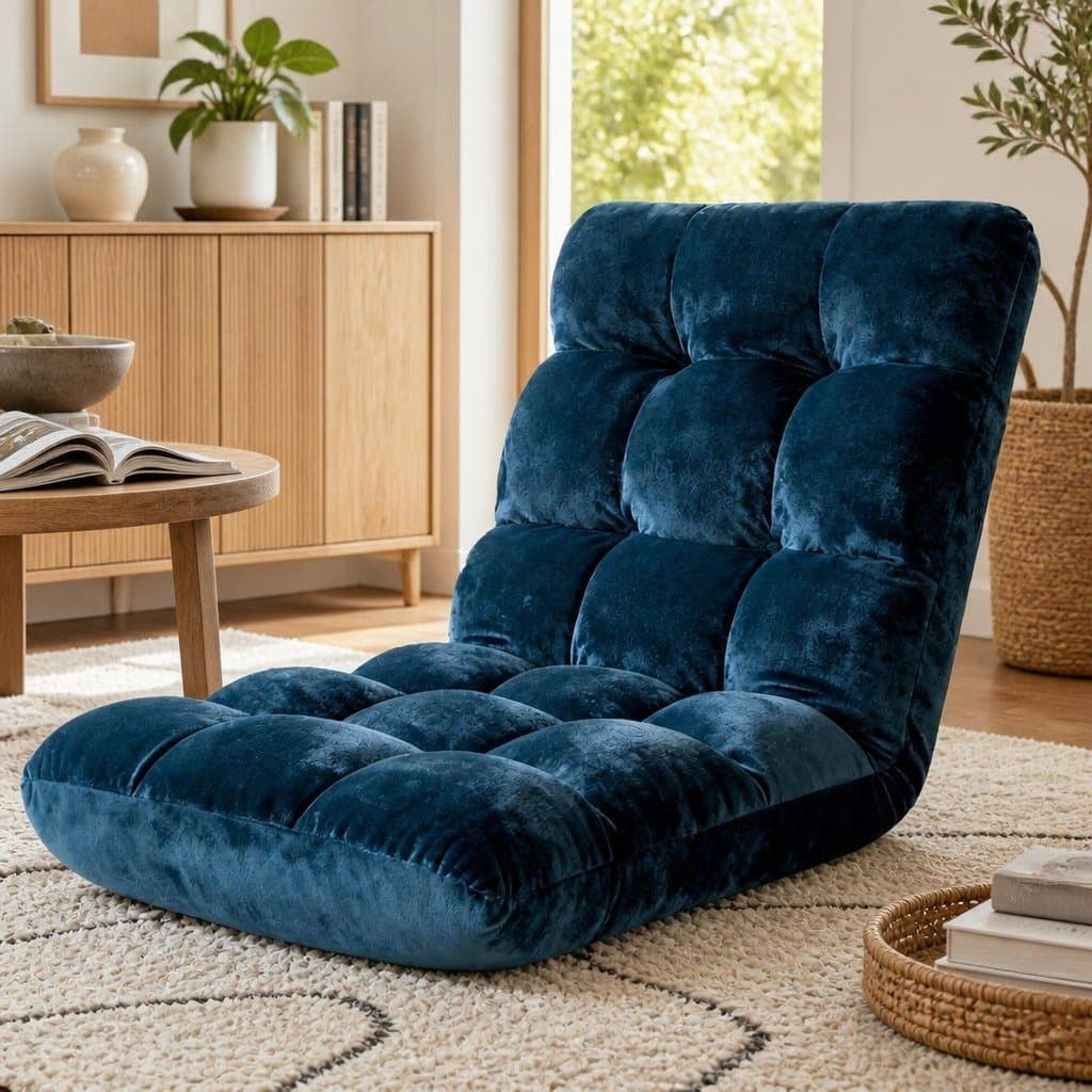 Adjustable Floor Lounge Chair Recliner Navy Blue