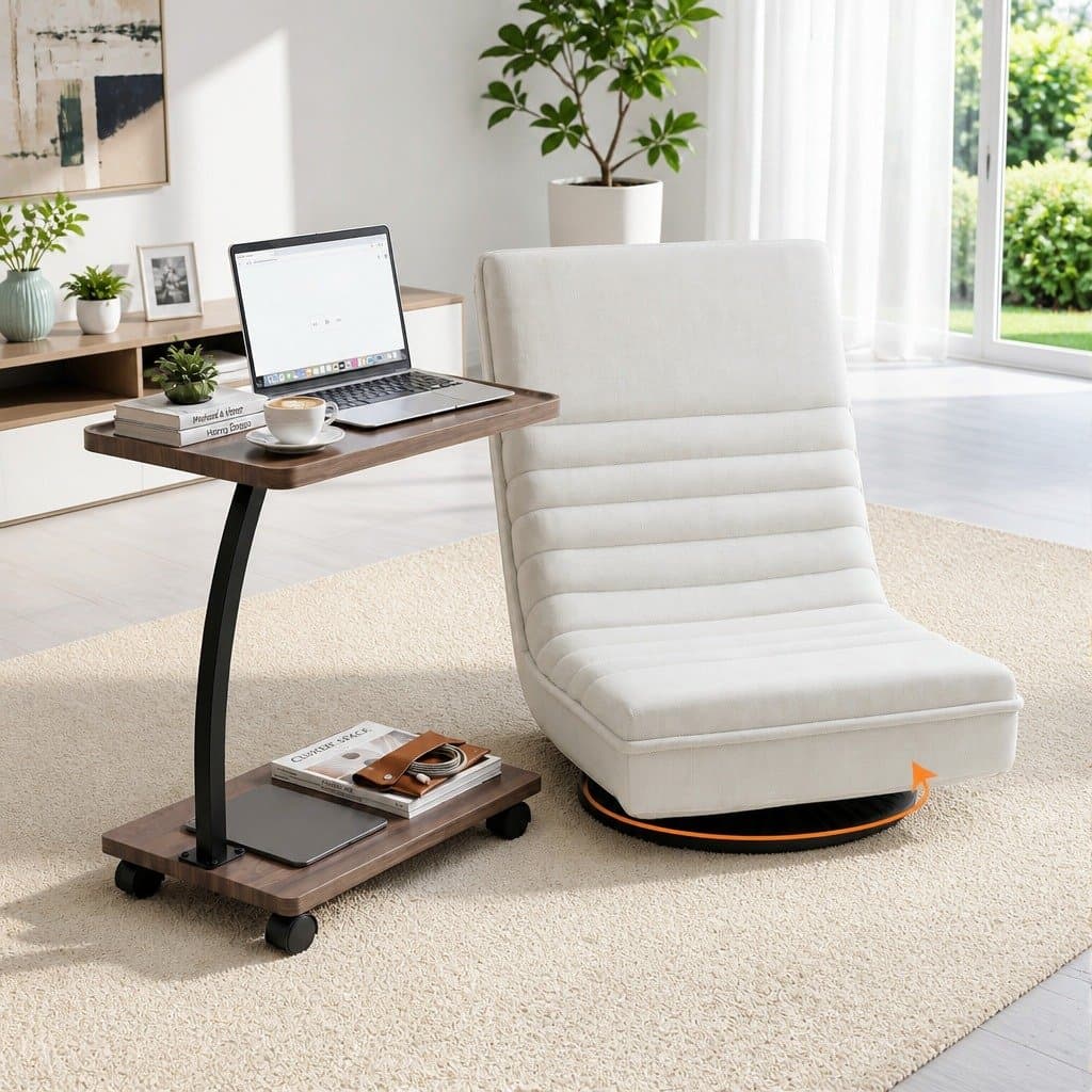 360° Swivel Foldable Floor Lounge Chair with Side Table Set