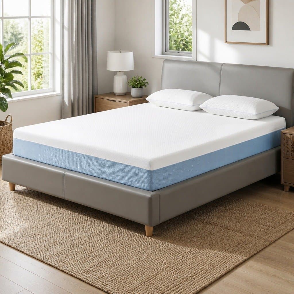 22cm Cooling Gel Memory Foam Mattress Double White Blue