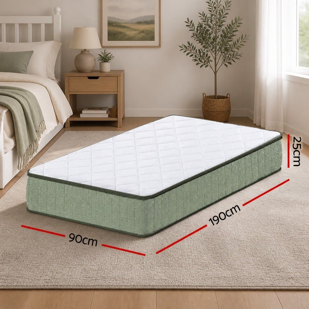 Single Memory Foam Mattress 25cm Cooling Gel Charcoal Zipped Cover Firm Support