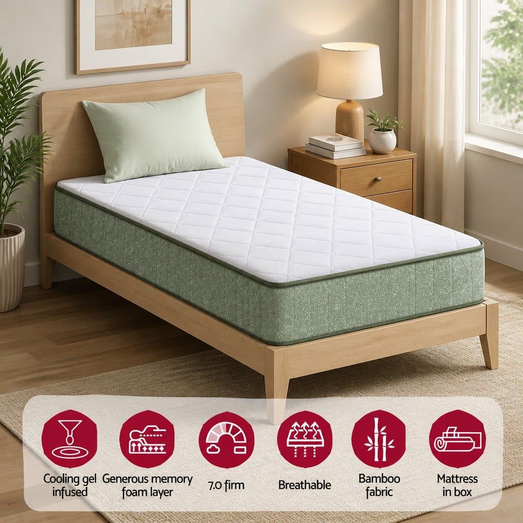 Single Memory Foam Mattress 25cm Cooling Gel Charcoal Zipped Cover Firm Support