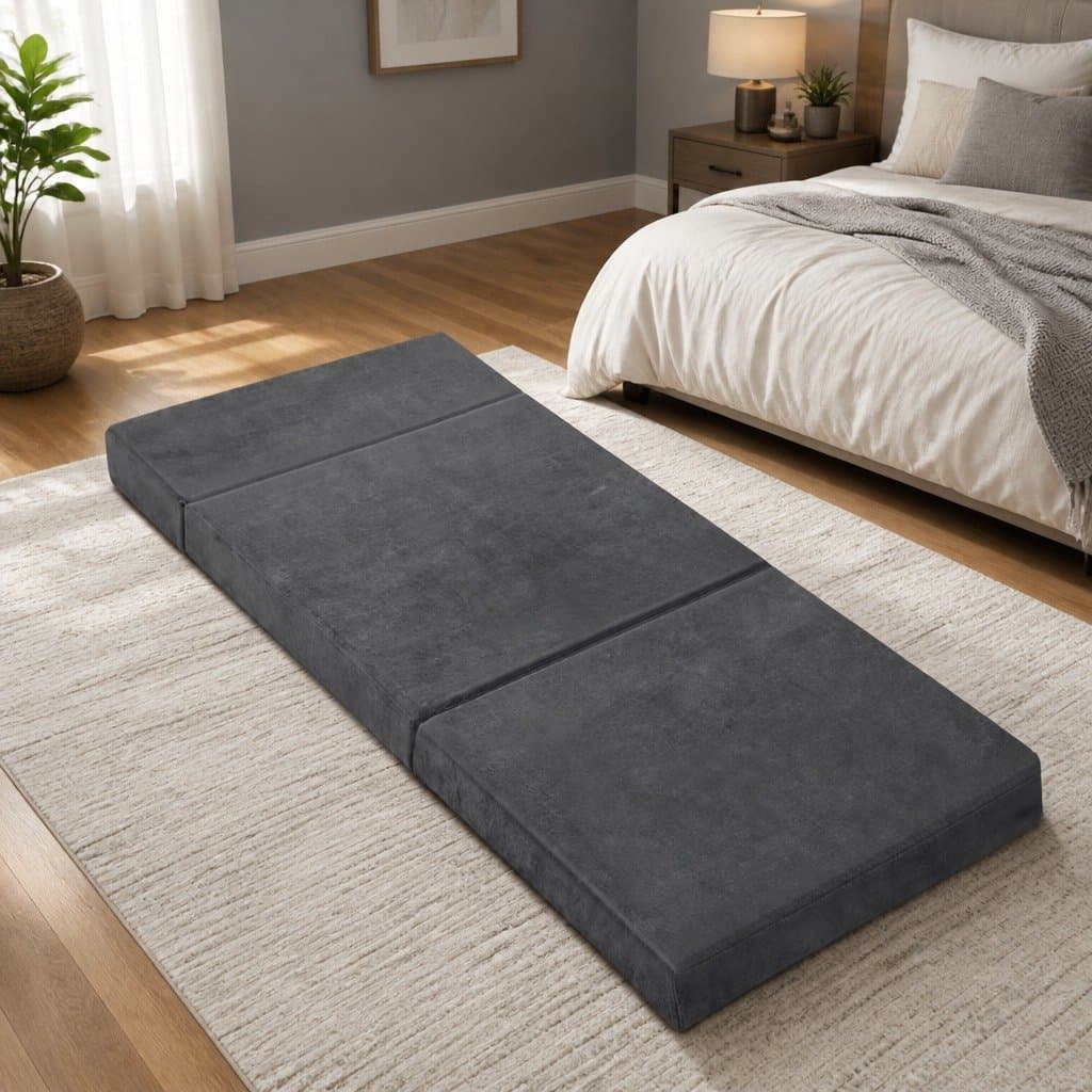 Grey Velvet Foldable Foam Mattress for Bed or Chair