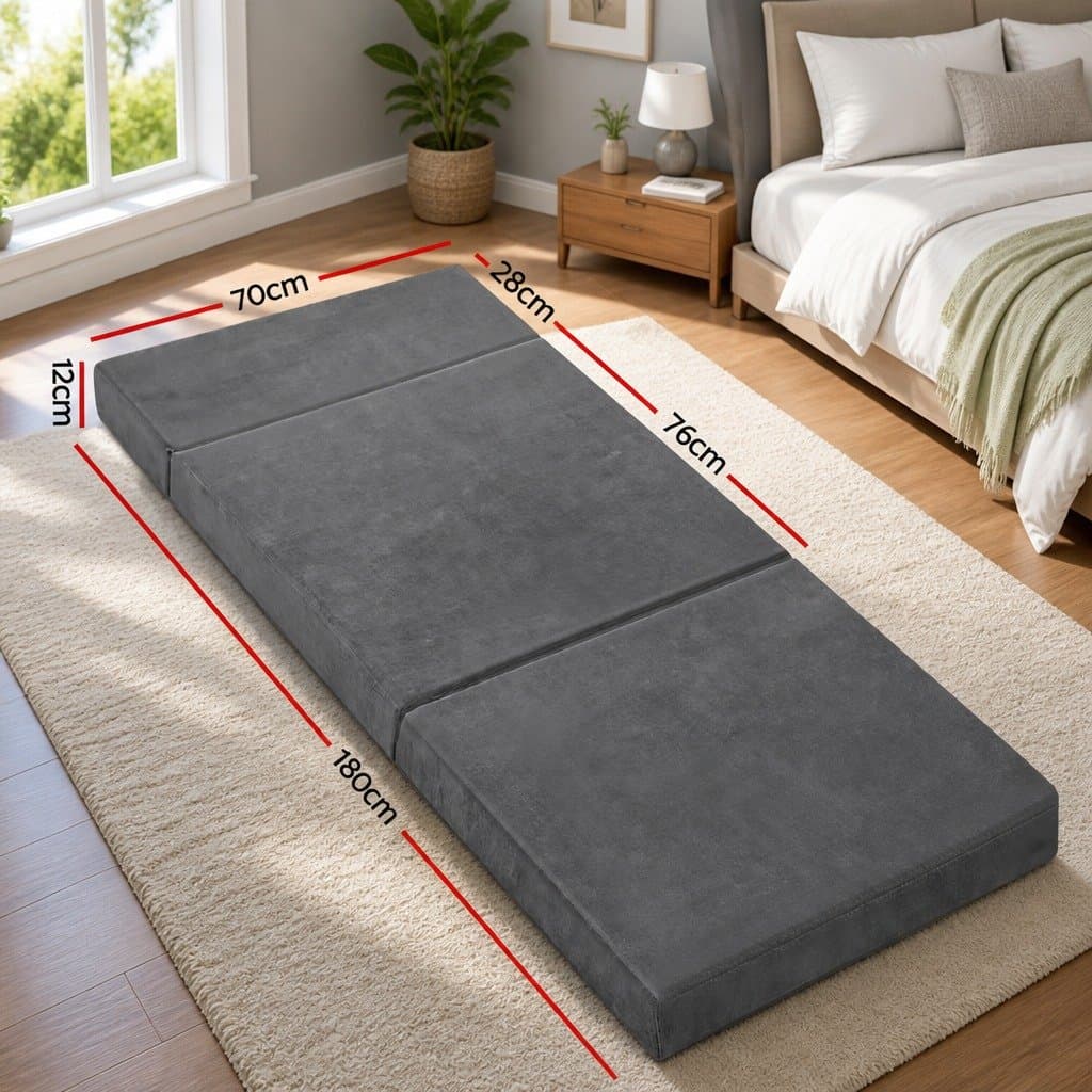 Grey Velvet Foldable Foam Mattress for Bed or Chair