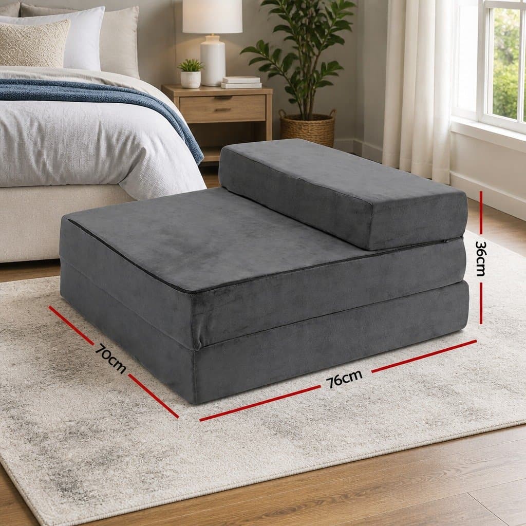 Grey Velvet Foldable Foam Mattress for Bed or Chair