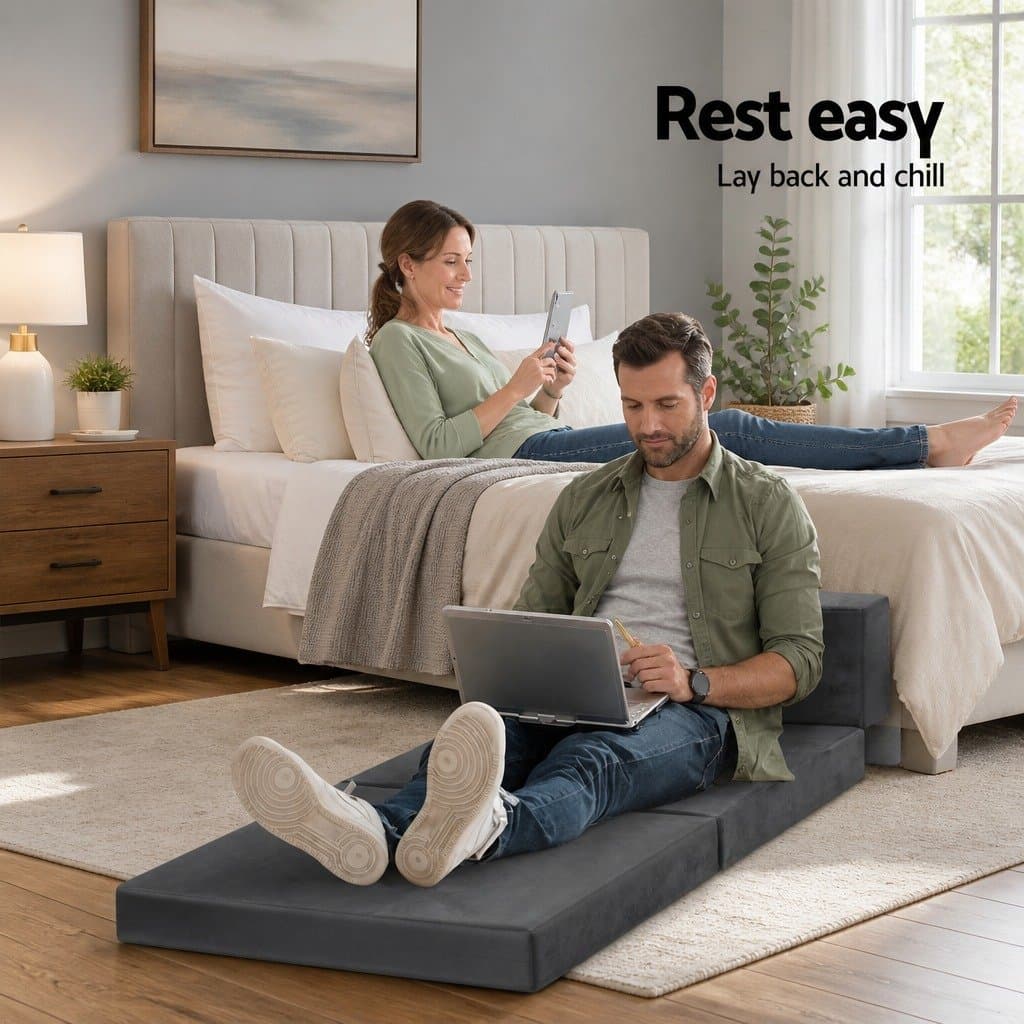 Grey Velvet Foldable Foam Mattress for Bed or Chair