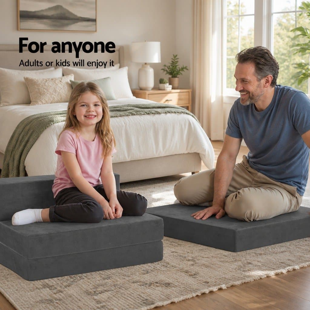 Grey Velvet Foldable Foam Mattress for Bed or Chair