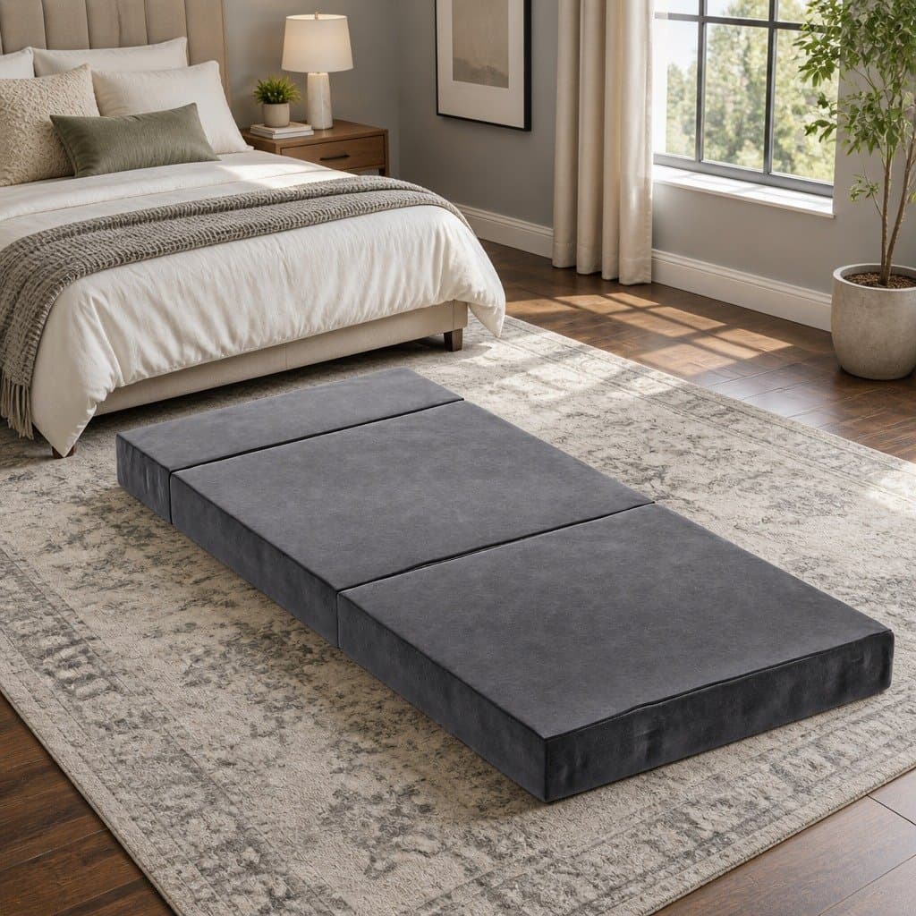 Grey Velvet Foldable Foam Mattress for Bed or Chair