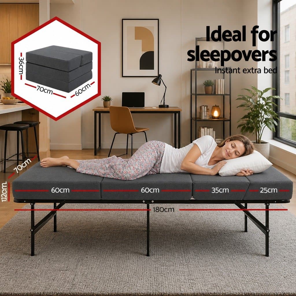 Foldable Foam Mattress Sofa Bed in Grey