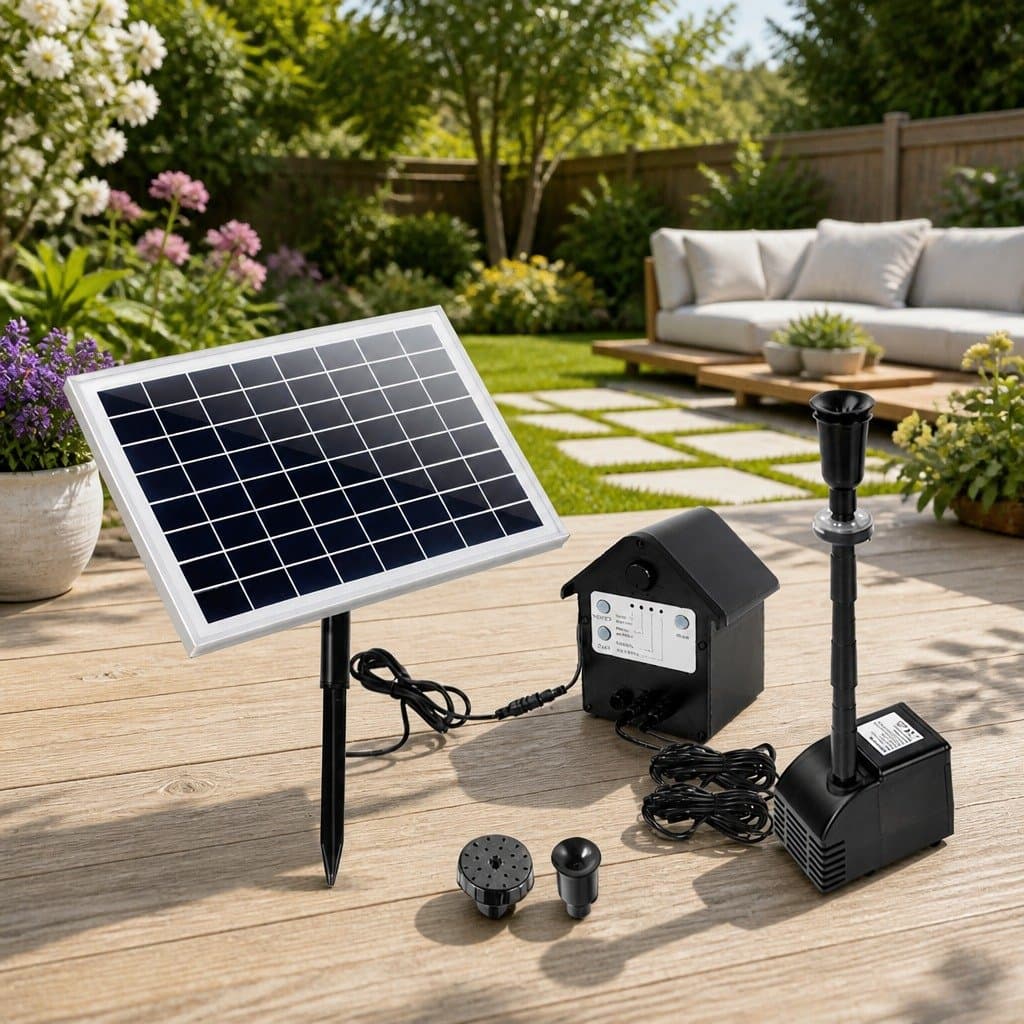 Solar Pond Pump with LED Lights and Battery Backup