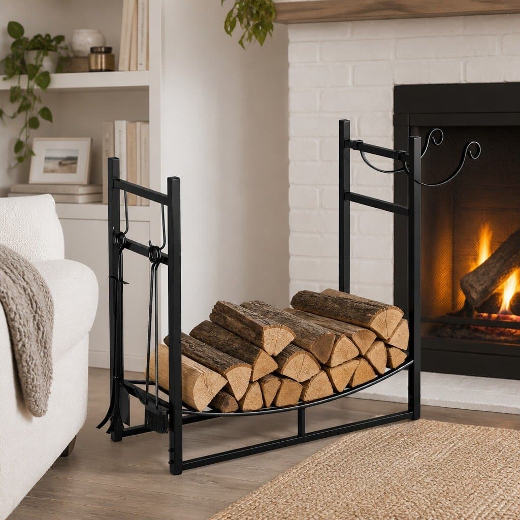 Heavy Duty Metal Firewood Rack with Tool Set