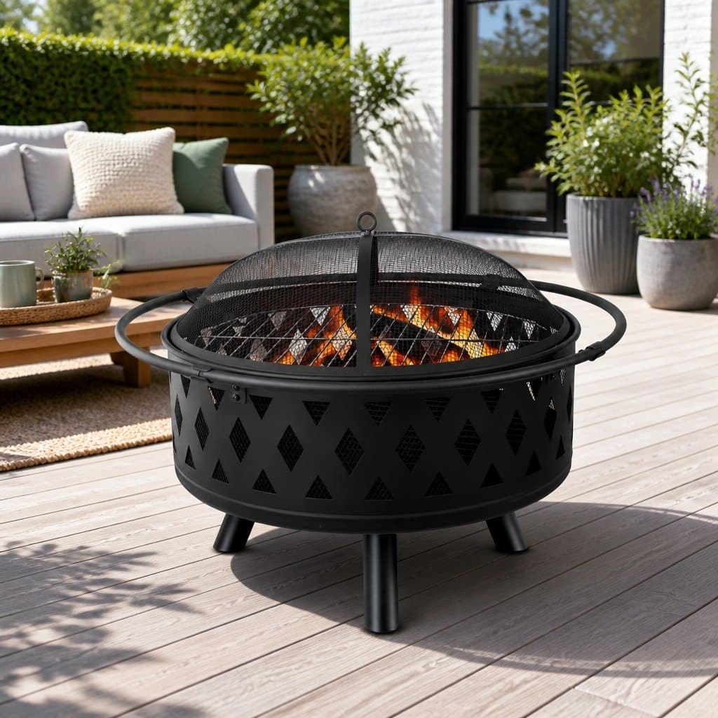 Fire Pit BBQ Grill 82cm 2-in-1 Outdoor Heating Cooking Garden Patio Fireplace