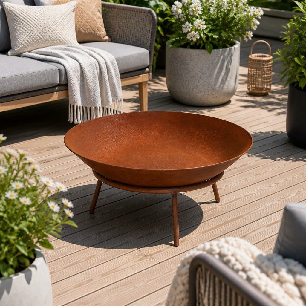 56cm Outdoor Fire Pit with Deep Iron Bowl for Charcoal