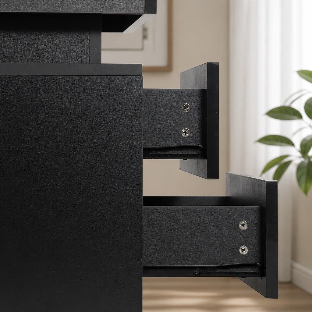 Black Bedside Table with LED Lighting and Storage