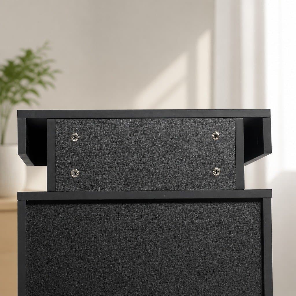 Black Bedside Table with LED Lighting and Storage