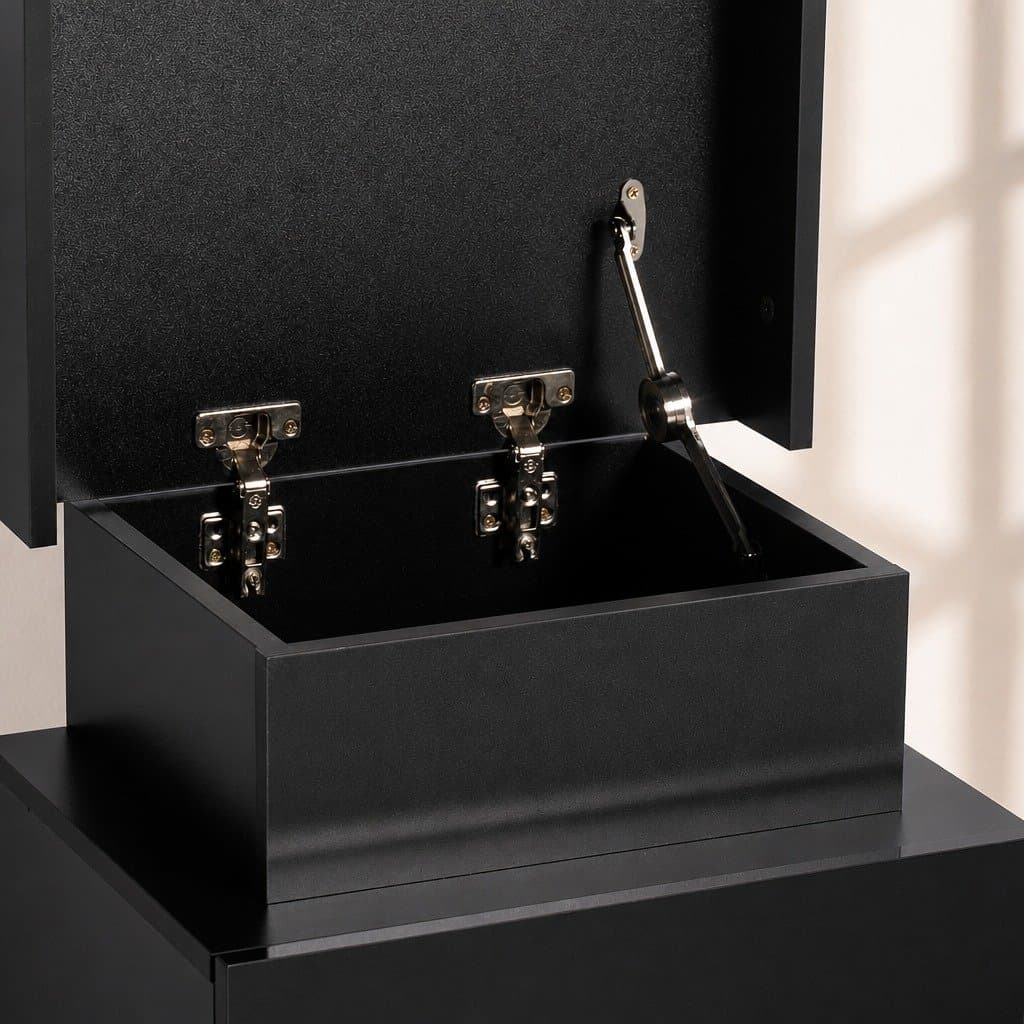 Black Bedside Table with LED Lighting and Storage