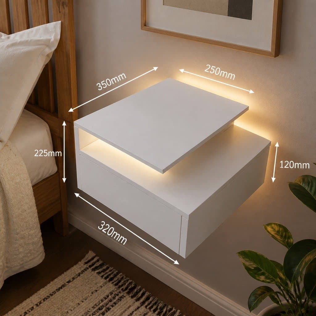 Wall Mounted Bedside Tables with LED Light