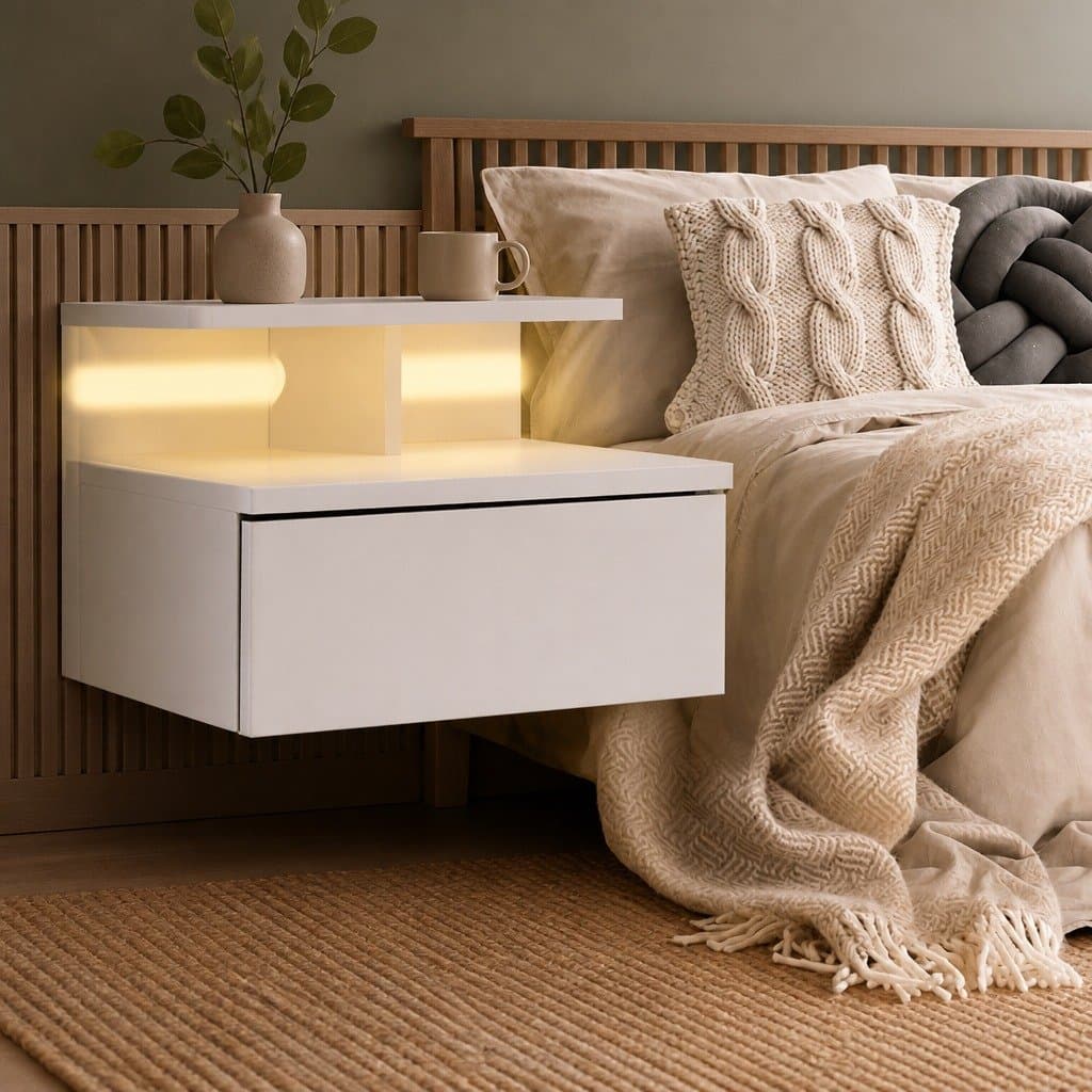 Wall Mounted Bedside Tables with LED Light