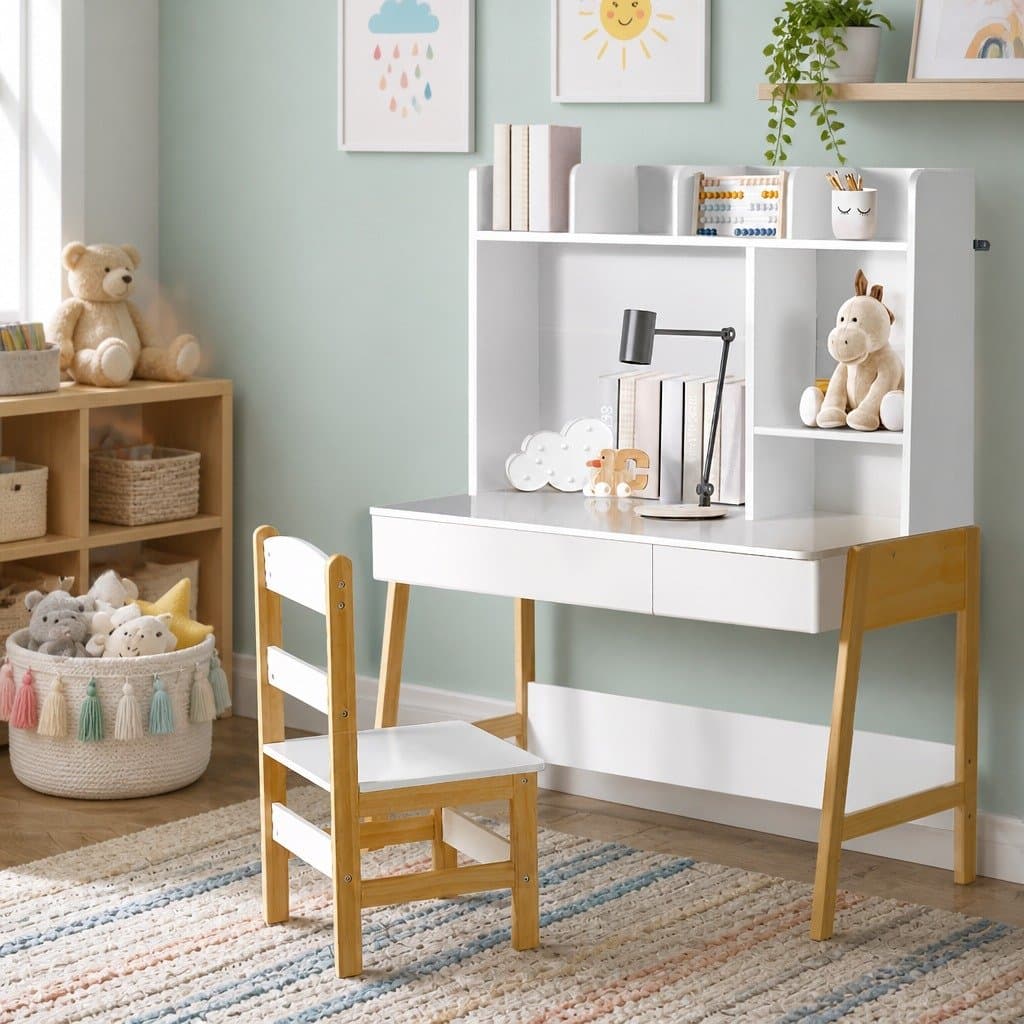 Kids Study Desk and Chair Set with Storage