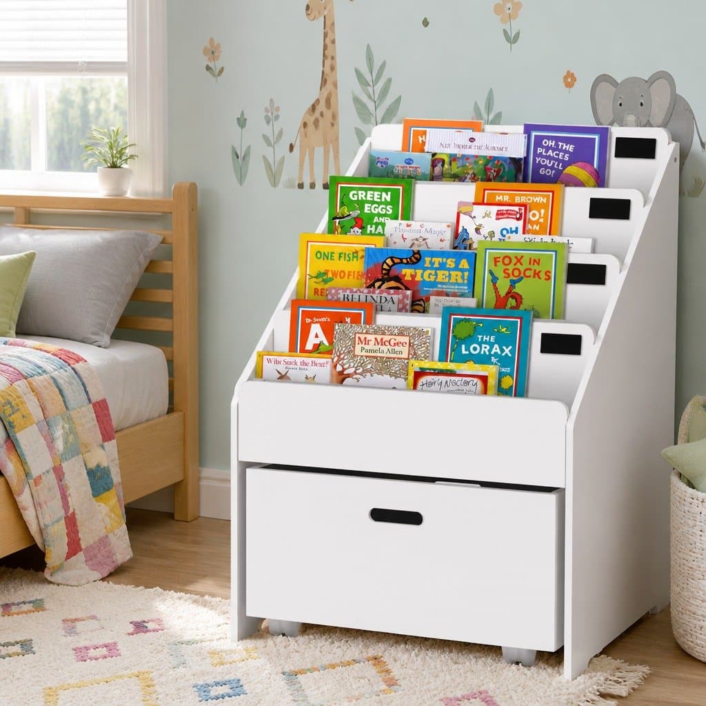Children's 4 Tier Bookshelf with Storage and Drawers