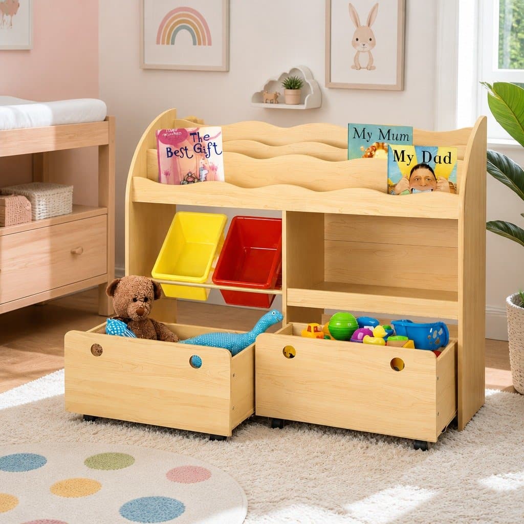 Kids 3-Tier Bookshelf with Removable Bins