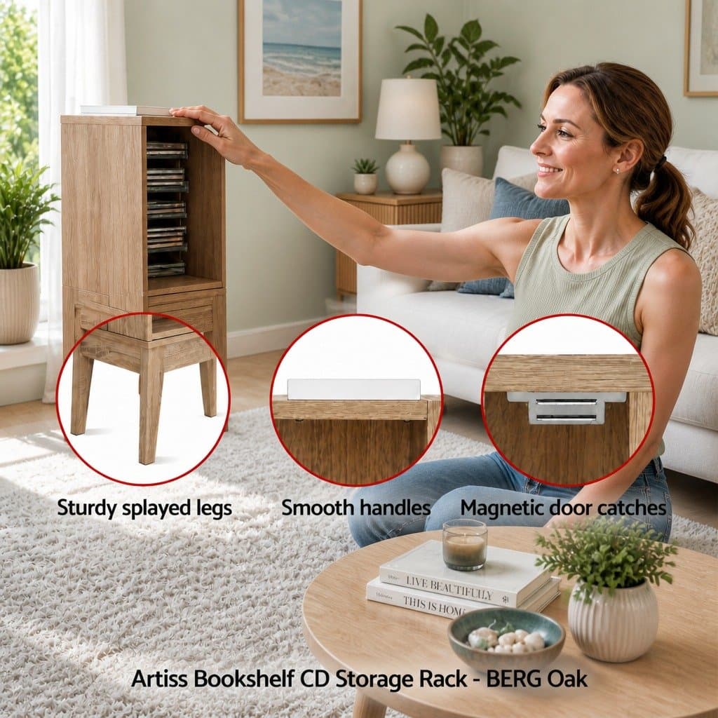 Adjustable Oak Bookshelf Media Storage Rack with 14 Shelves