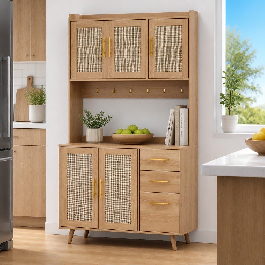 Rattan-Door Buffet Sideboard with Storage