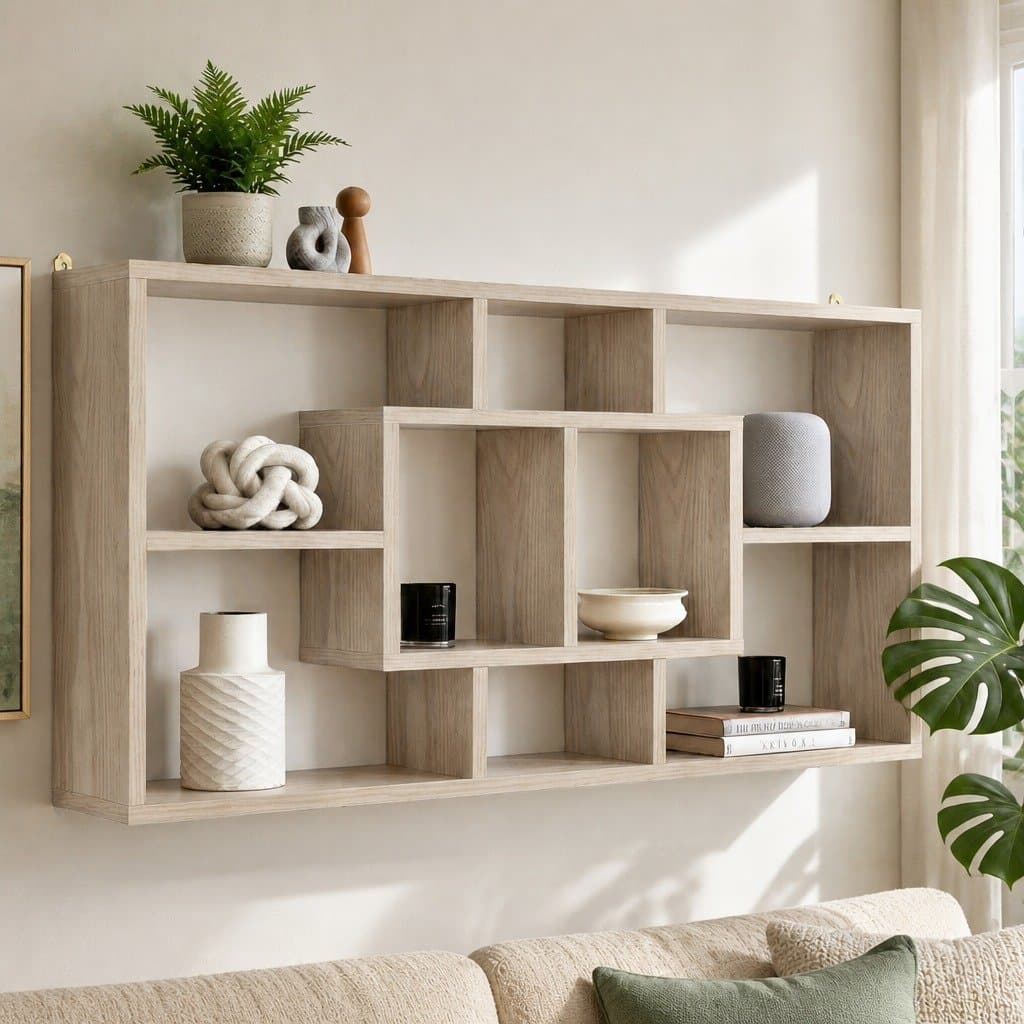 Floating Wall Shelf with 8 Display Compartments