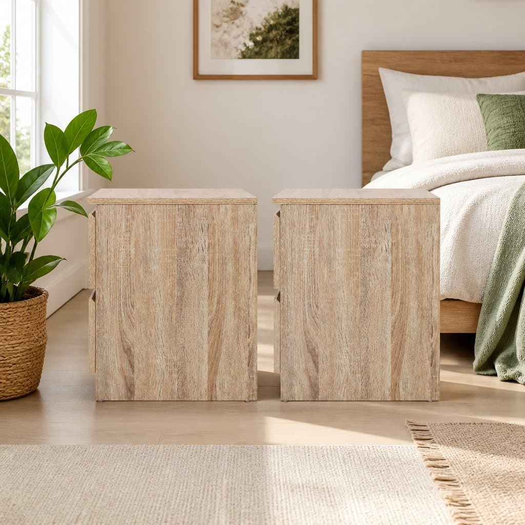 Oak Wood Bedside Table with 2 Drawers