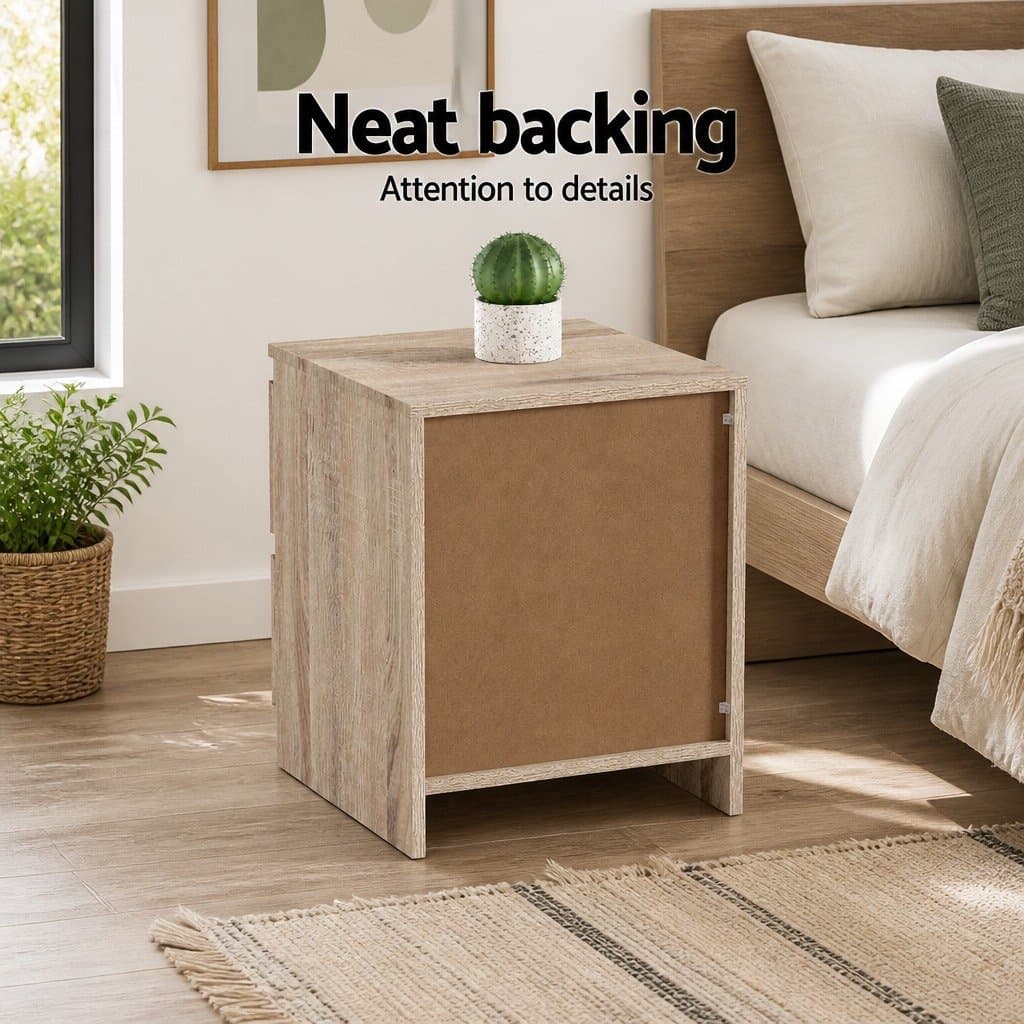Oak Wood Bedside Table with 2 Drawers