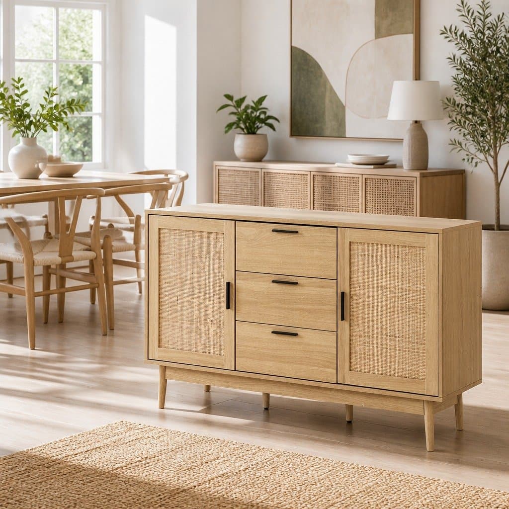 Rattan Buffet Sideboard with Adjustable Shelves