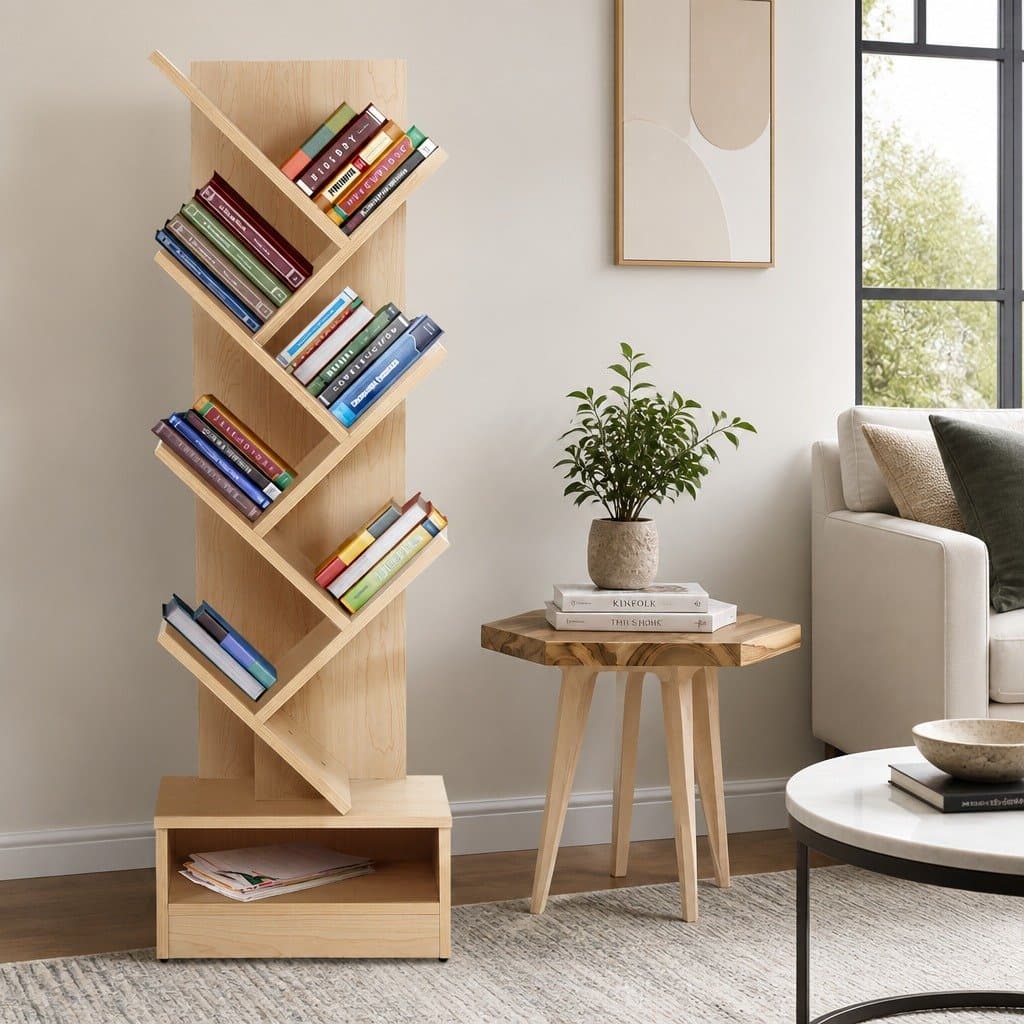 7-Tier Tree Bookshelf in Natural Oak Finish