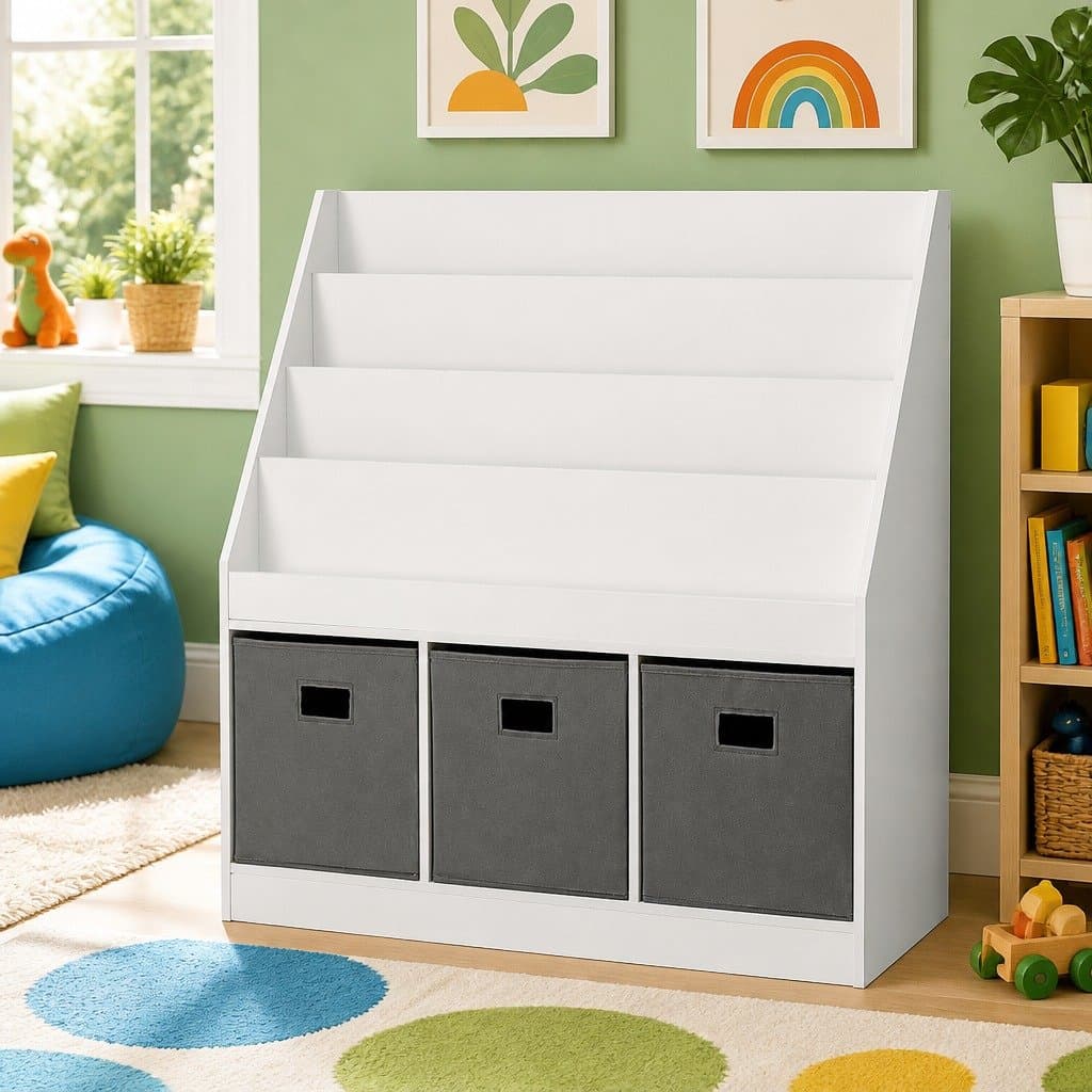 4 Tier Kids Bookshelf with Removable Bins and Safety Kit