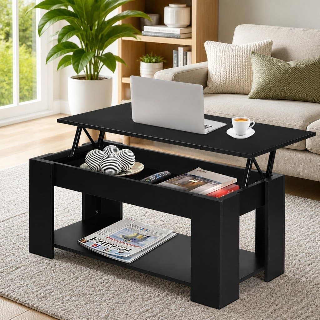 Black Lift-Top Coffee Table with Ample Storage