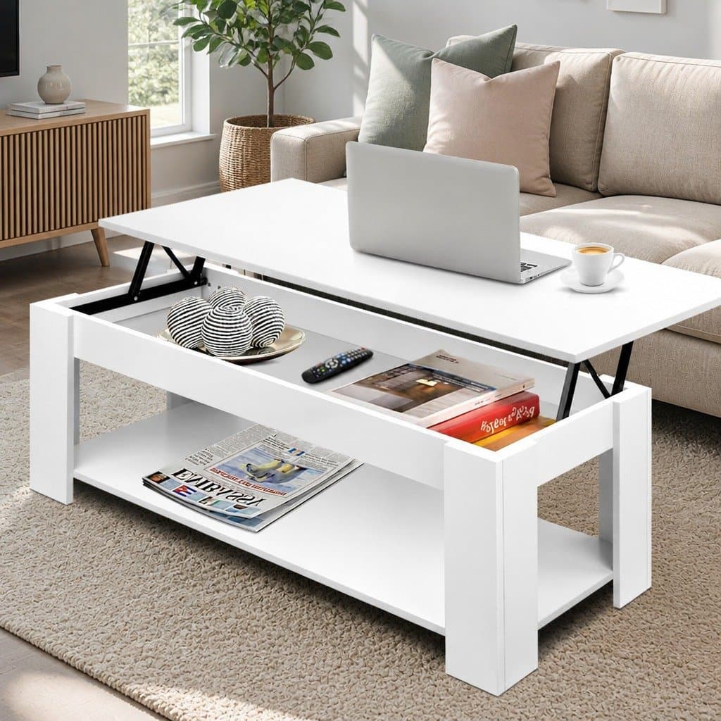 White Lift-Top Coffee Table with Storage