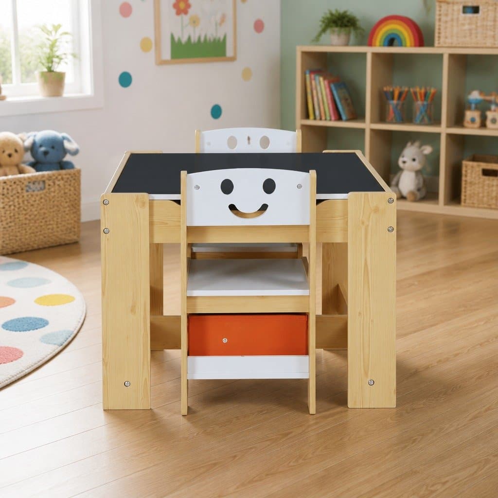 Kids Table and Chairs Set with Chalkboard Feature