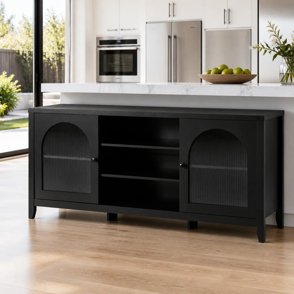 Black Buffet Sideboard with Adjustable Shelves