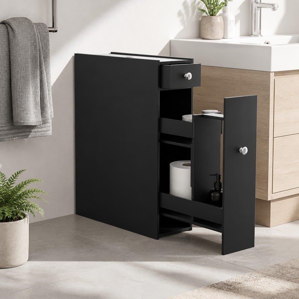 Slim Bathroom Storage Cabinet in Black