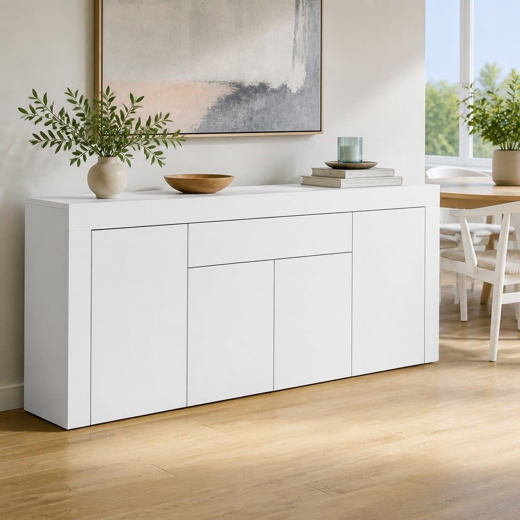180cm White Buffet Sideboard Cabinet with Push-Open Drawers