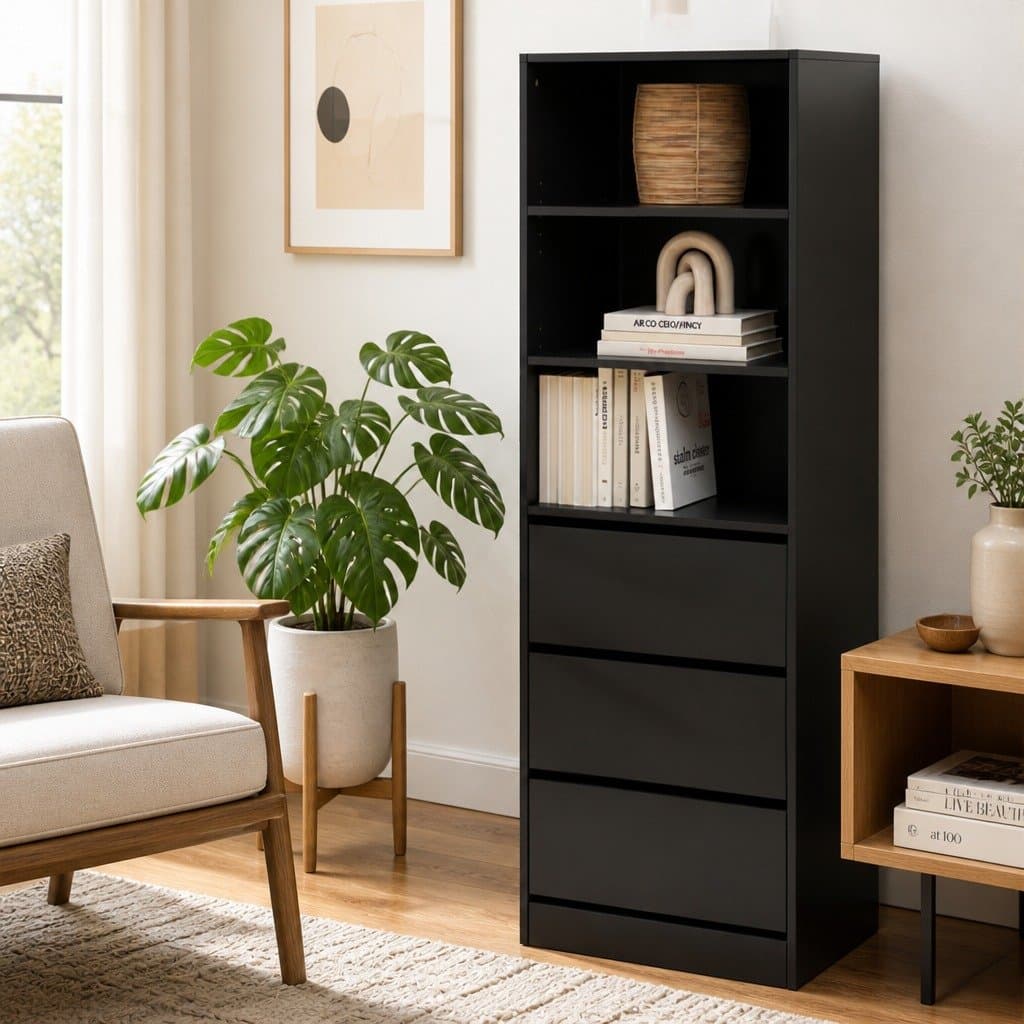 Chest of Drawers Tallboy Cabinet 3 Shelves Storage Bedroom Dresser Black