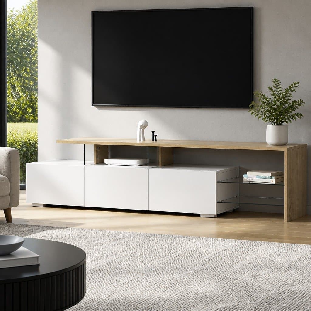 180cm White Wood TV Cabinet with Dual-Tone Drawers