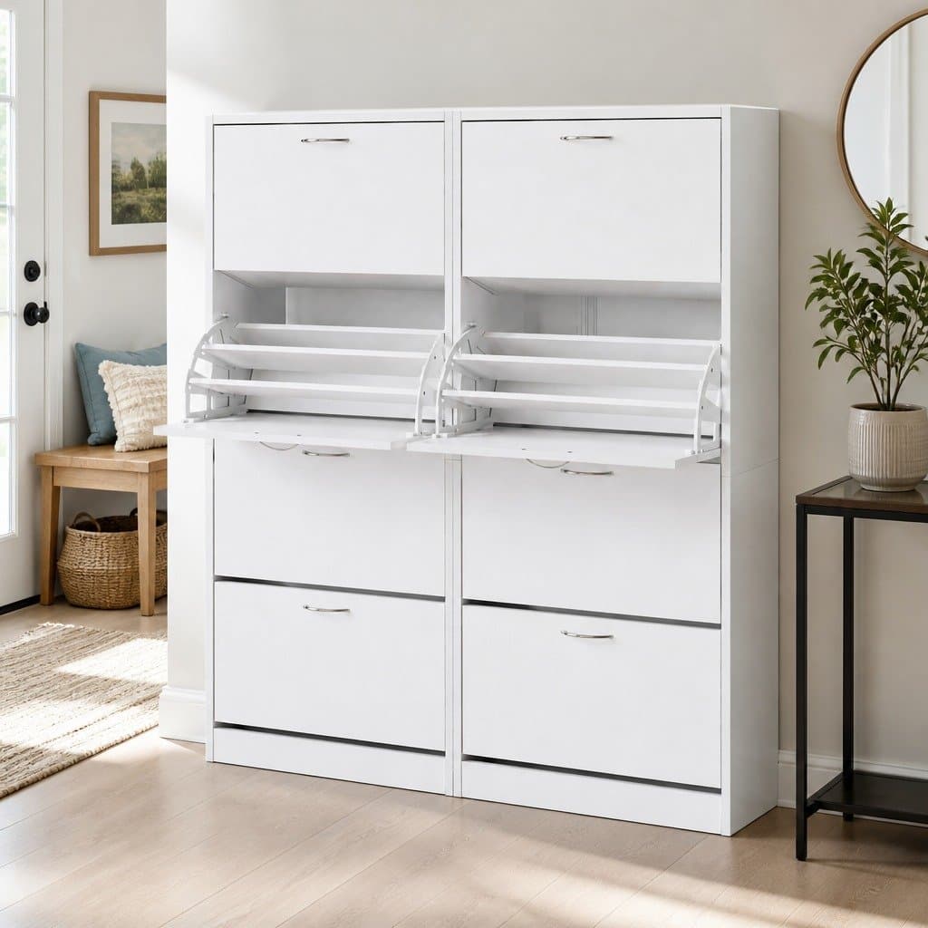 2-Piece Shoe Cabinet with 4 Adjustable Drawers