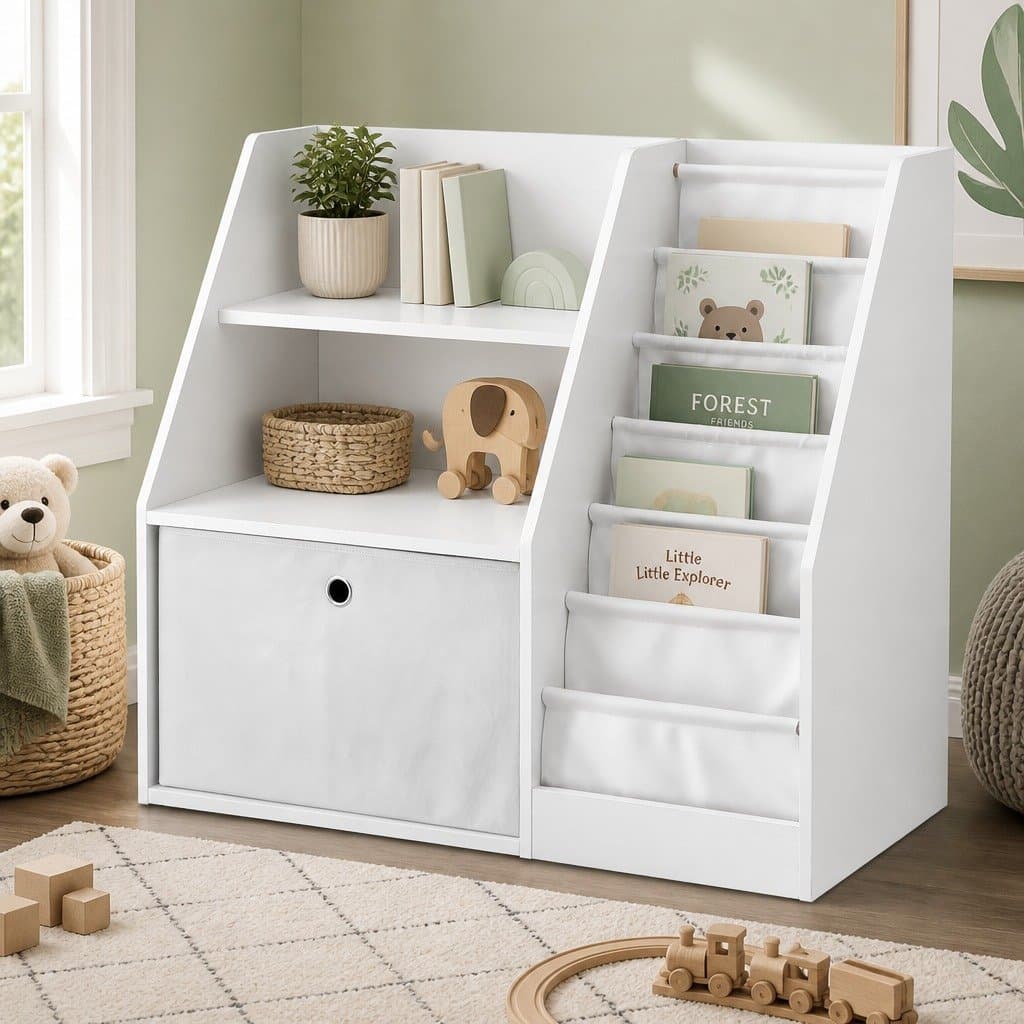 Kids Bookshelf Storage with Sling Pouches